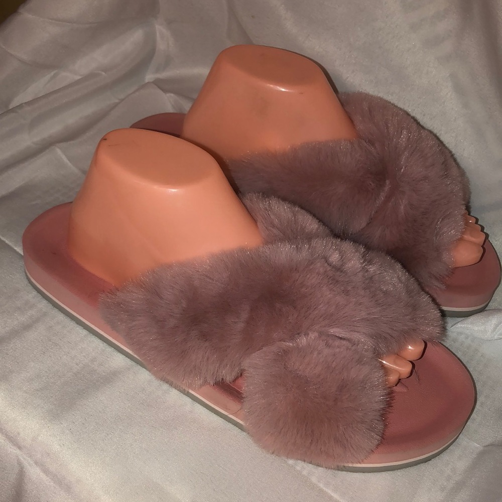 Kuailu  Fuzzy Slides Fluffy Faux Fur Slippers 43